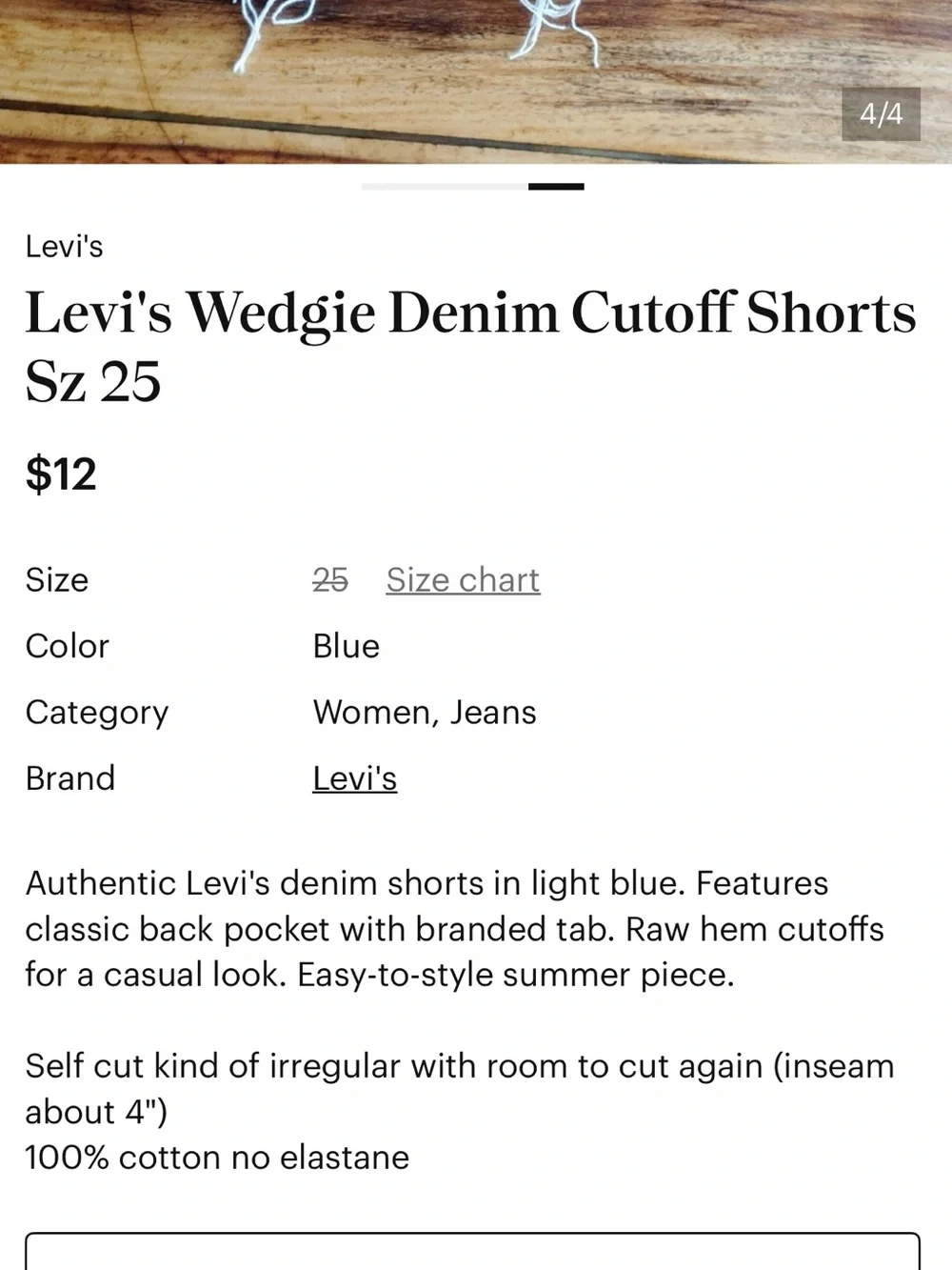 LEVI’S Premium Blue Denim Wedgie Cutoff Shorts